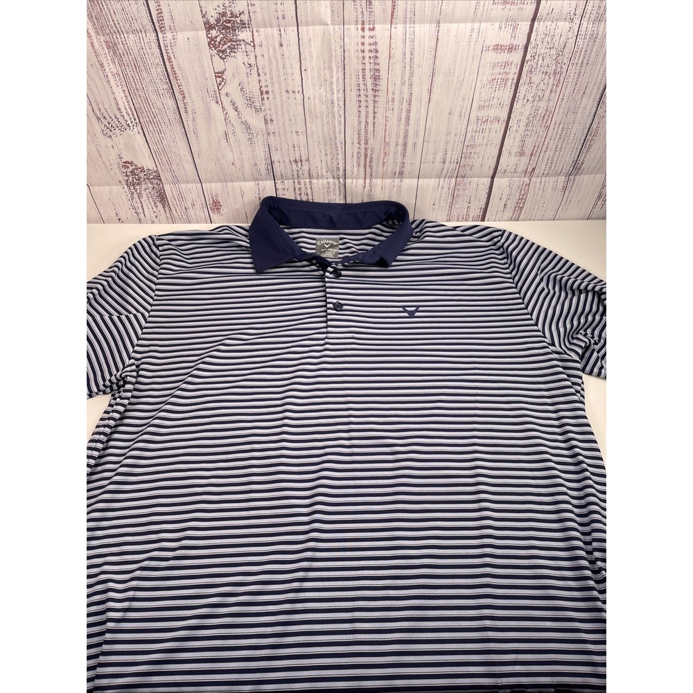 Callaway Polo Shirt Mens L Blue Striped Contrast Collar Breathable Opti-Dri